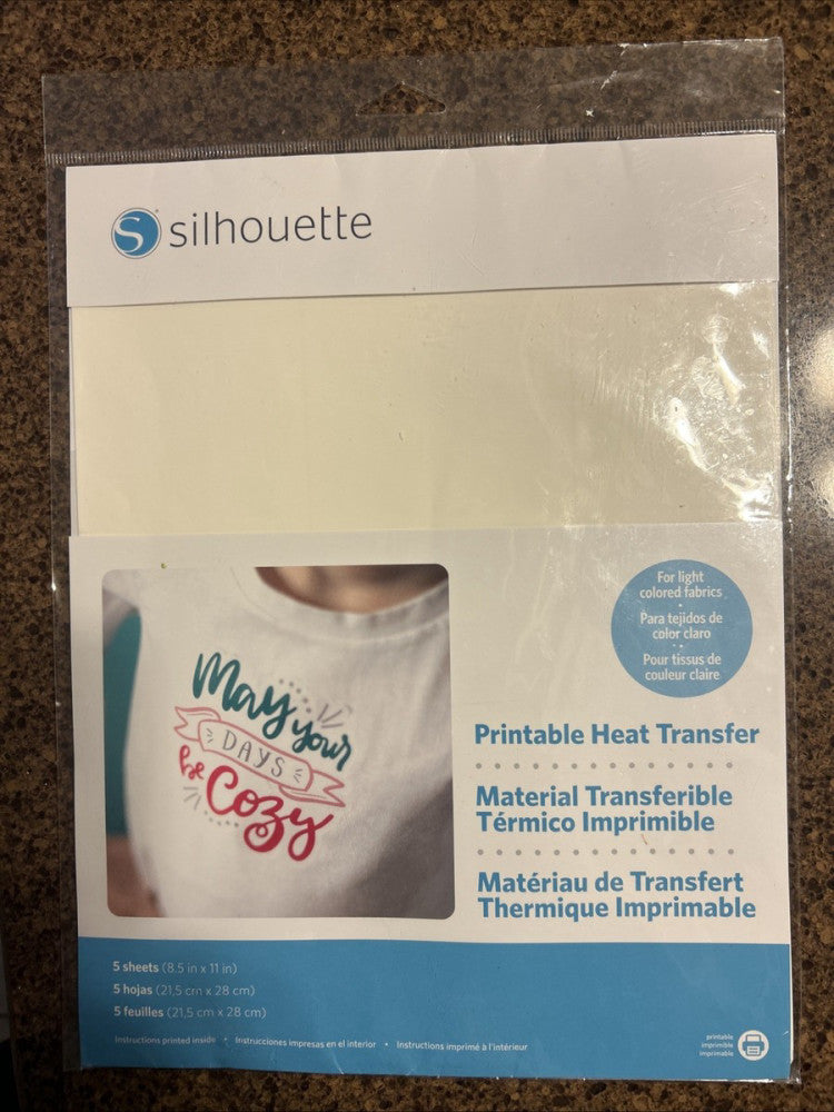Silhouette Printable Heat Transfer Sheets 8.5"X11" 5/Pkg-For Light Color Fabrics