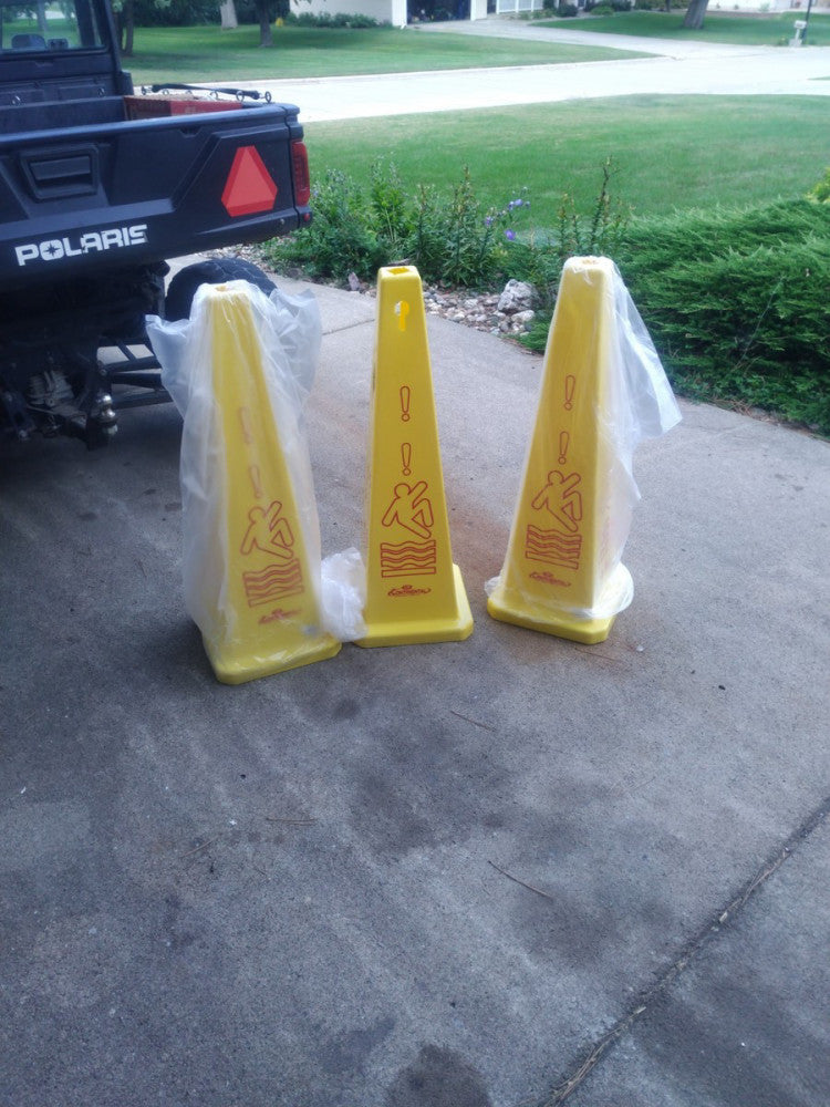 Qty. 3) Slippery When Wet Floor Safety Cone Yellow Plastic 12x12x36 New, *Cheap*