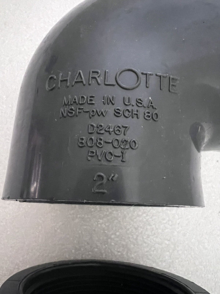 2- Charlotte 2" Gray PVC 90 Degree Elbow Female Threaded Sch 80