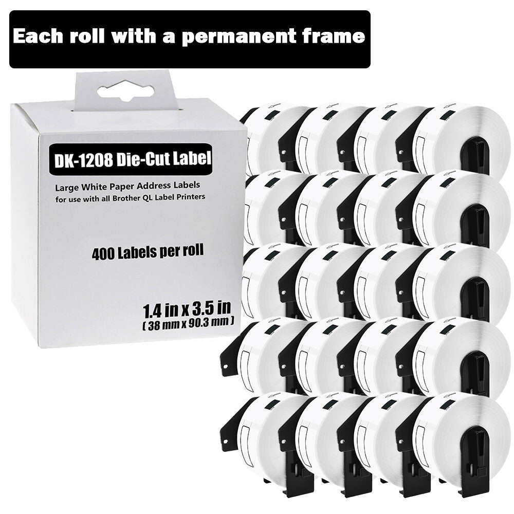 38mmx90mm 20ROLLS Shipping Label 1-1/2"x3-1/2" Compatible Brother QL-550 DK-1208