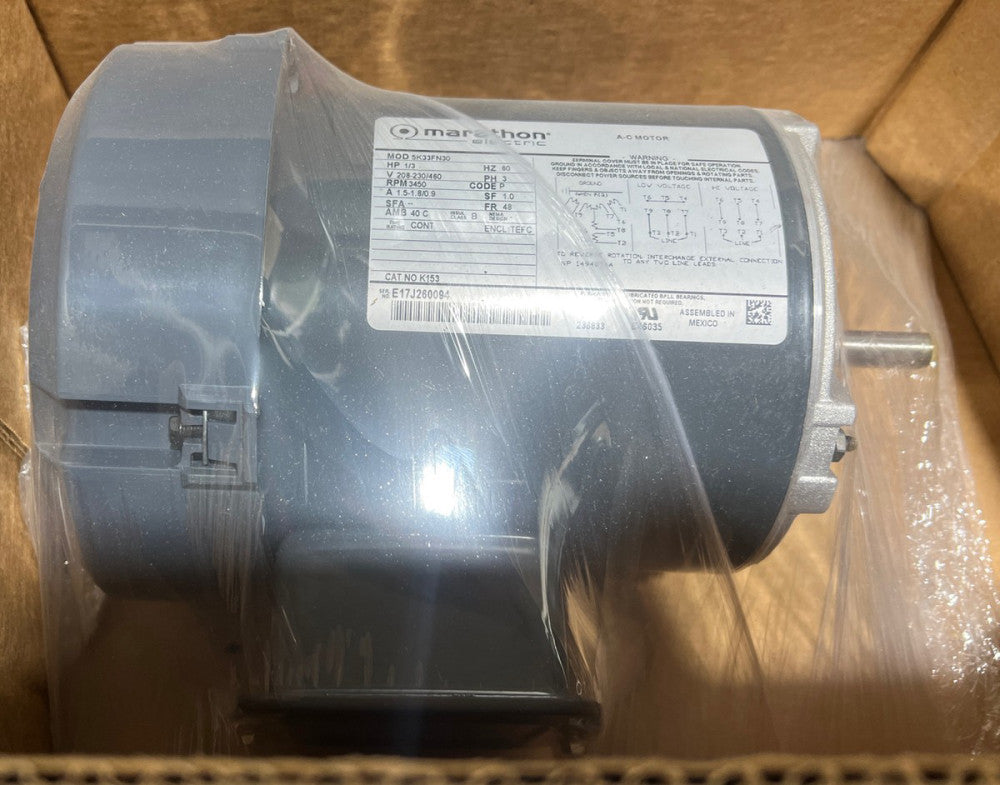 NOS SURPLUS MARATHON MOTORS 5K33FN30 GP Motor,1/3 HP,3,450 RPM,208-230/460V