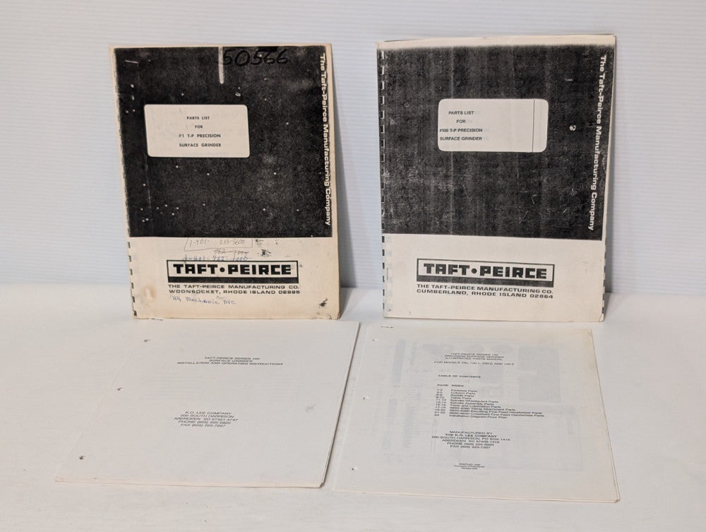Lot of 2 Taft-Peirce Machine 100T-P & 1T-P Precision Surface Grinder Parts Lists