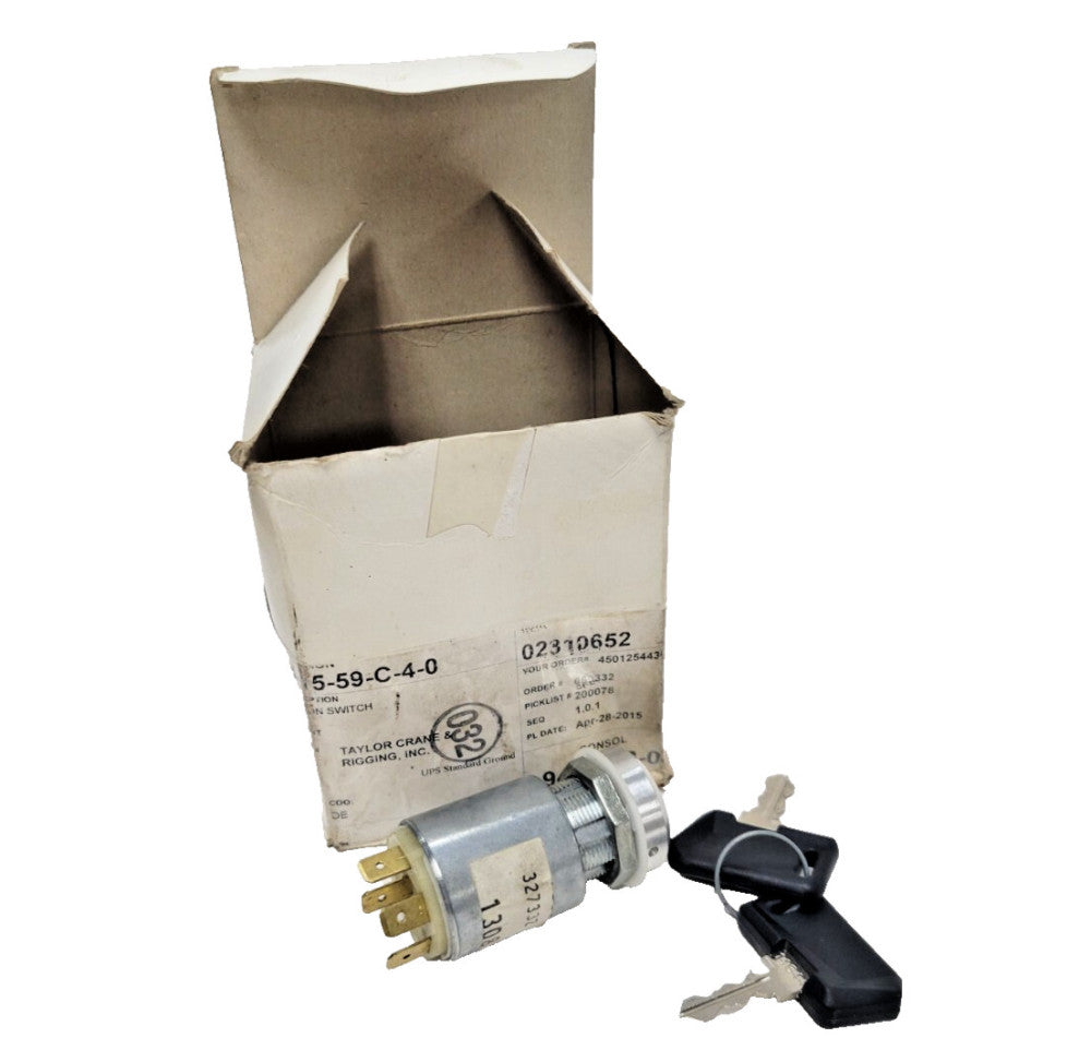 MANITOWOC CRANE CARE IGNITION SWITCH 02310652, 4 TERMINAL, 2 KEYS