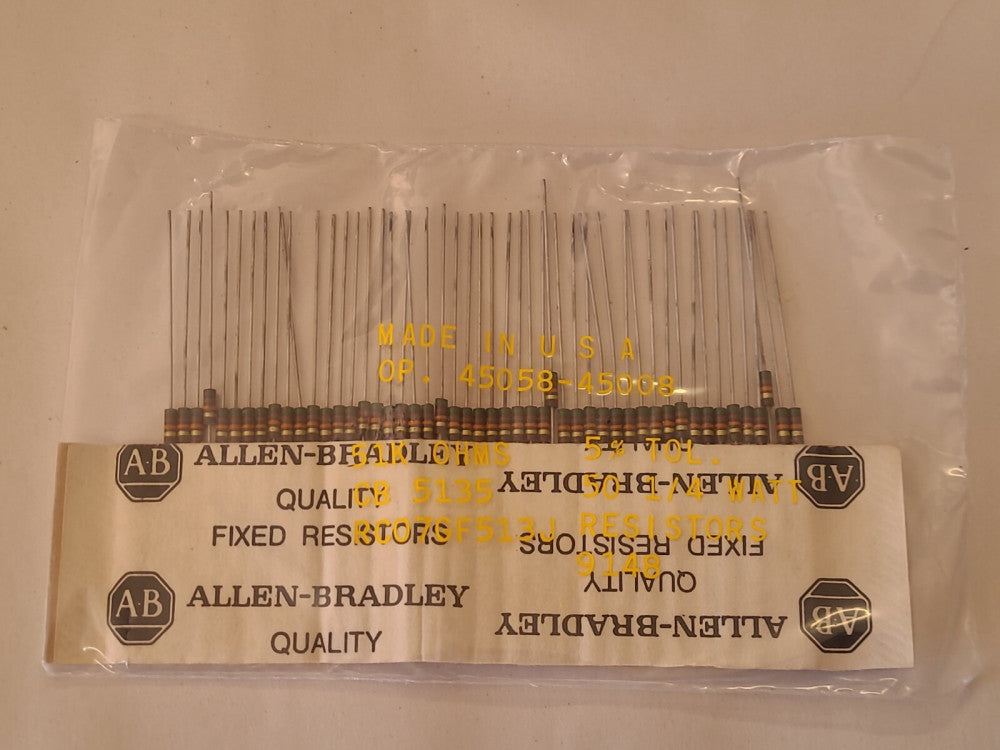 Allen Bradley 45058-45008 RC07GF513J Resistors 51k Ohms 1/4 Watt Qty 50
