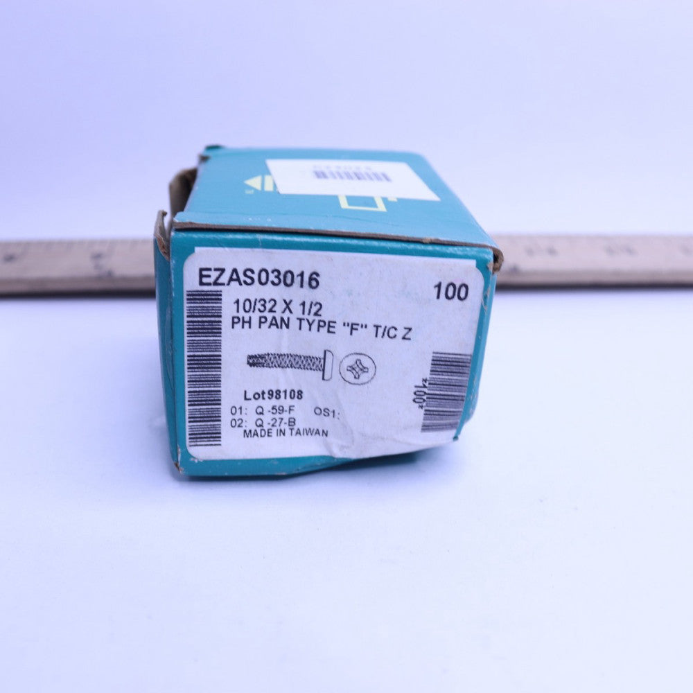 (100-Pk) Pan Head Phillips Type-F Cutting Screws Steel #10/32 x 1/2" EZAS03016