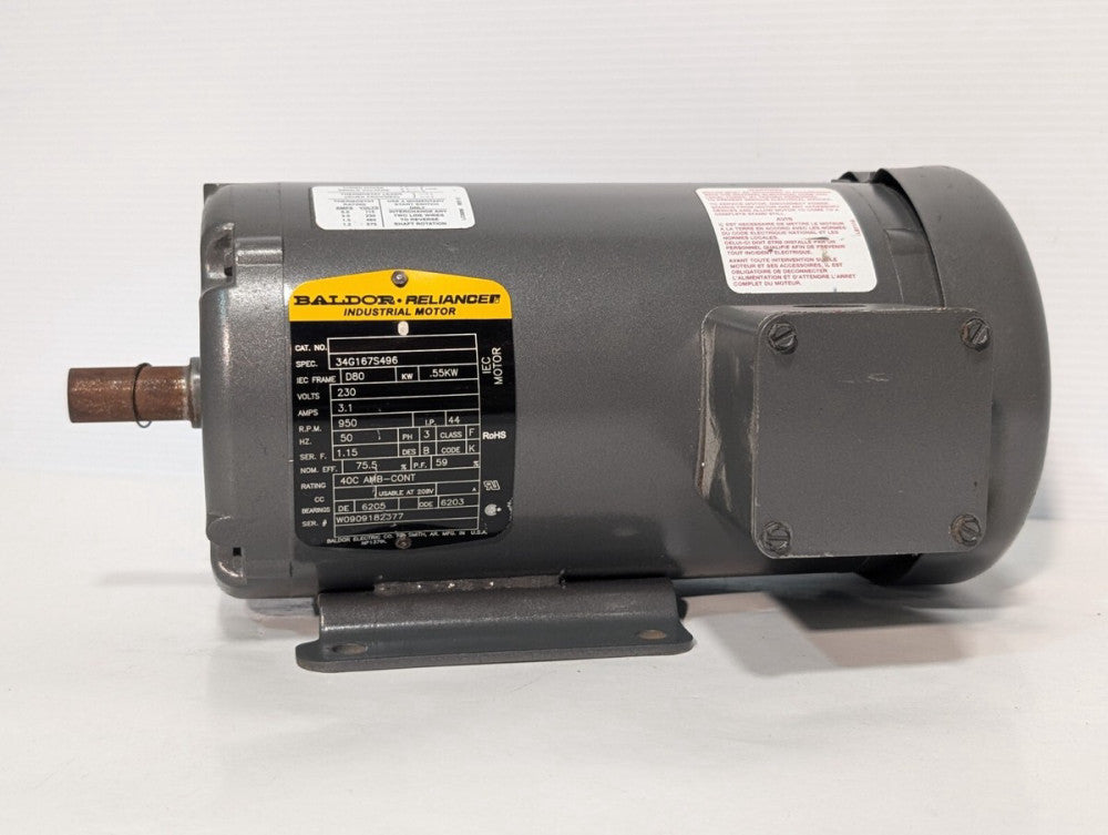 Baldor 34G167S496 Industrial Motor, 3.1amps, 950rpm, 3 Phase, D80 Frame, 230v