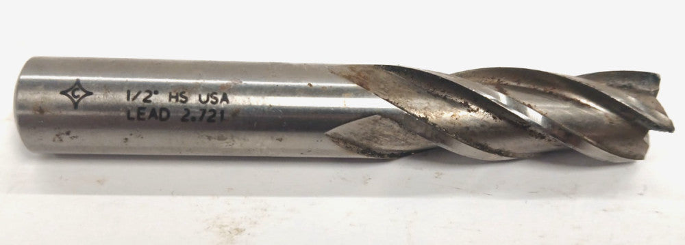 CLEVELAND 4 FLUTE ENDMILL 1/2 LEAD 2.721 HIGH SPEED OAL 3-1/4" SHANK DIA 1/2"