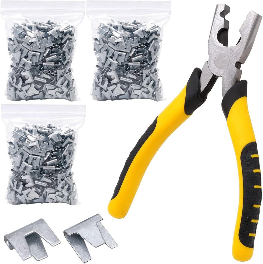 900pcs Rabbit Chicken Wire Cage Clips with Fence Pliers and Hog Rings Yellow 