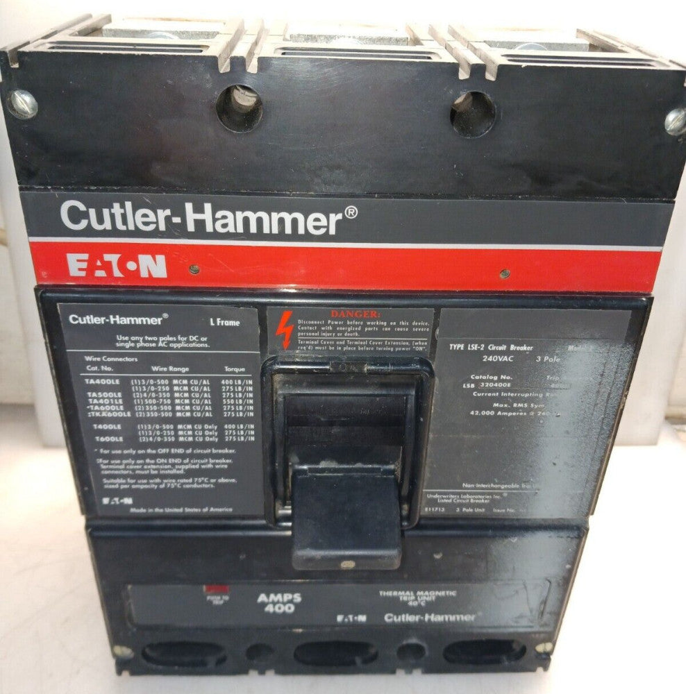 EATON CUTLER HAMMER 400 AMP CIRCUIT BREAKER WITH BUS MOUNT KIT LSB320400E 240 V