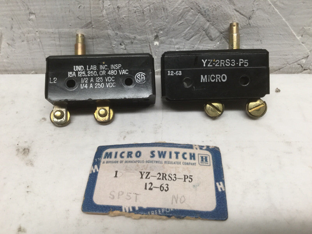 Micro Switch YZ-2RS3-P5 15A 125, 250 or 480 VAC (Lot of 2)