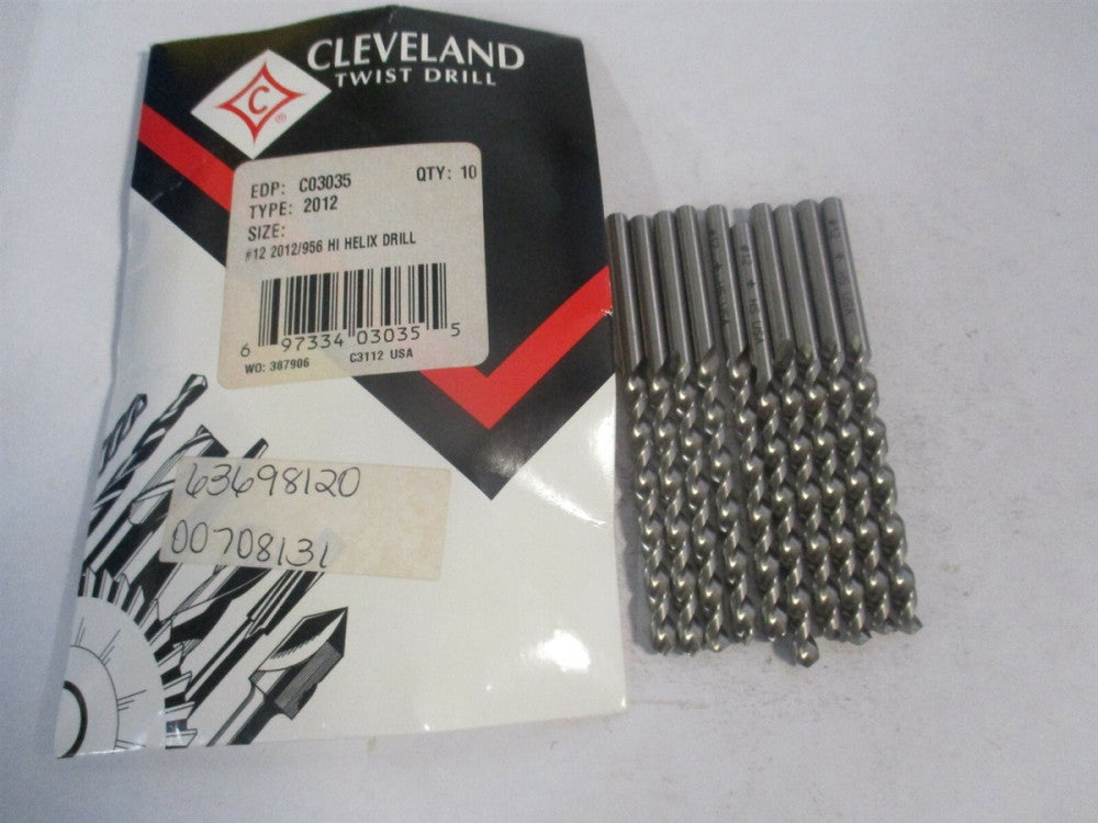 (C03035) #12 2-5/16 x 3-1/2" OAL 118° High Speed Steel Jobber Drill - Pack of 10
