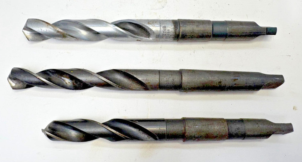 ASSORTED LOT OF 3, #2 MORSE TAPER SHANK DRILL BITS, SPIRAL 2 FLUTE, HSS