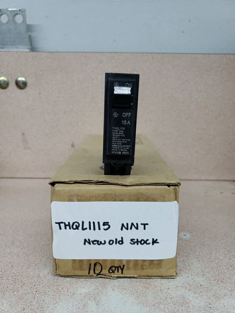 1 BOX OF 10 NEW OLD STOCK GE THQL1115 1P 15A Plug-In CIRCUIT BREAKER 240V NNT