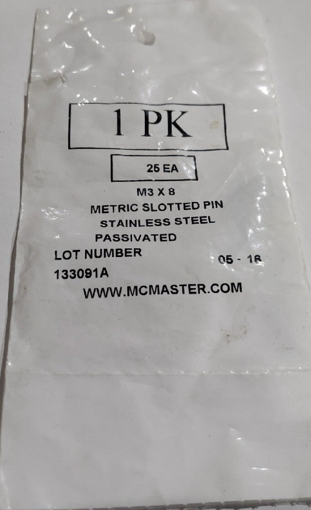 Lot Of 25 - M3 x 8 Metric Slotted Pin. Stainless Steel.