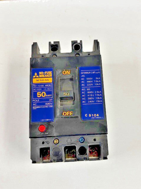 MITSUBISHI NF50-SS CIRCUIT BREAKER 50 AMPS 600 VAC 3 POLE OAL 5-1/8"