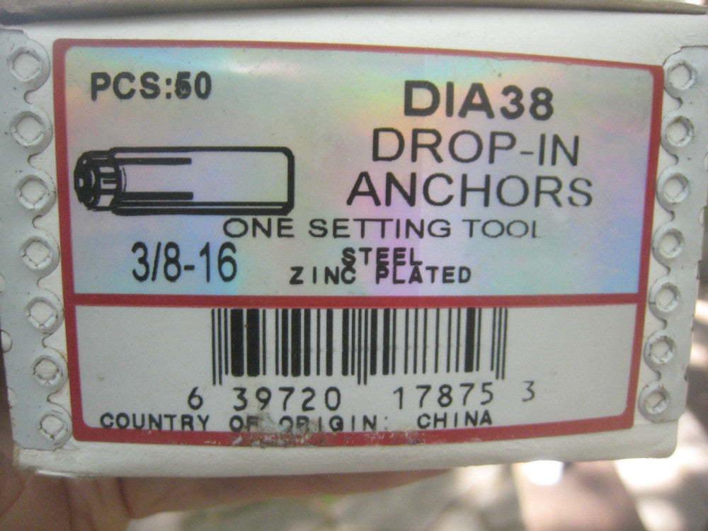 50 Concrete & Stone Masonry Drop In Anchors with Setting Tool Kits - Zinc Steel