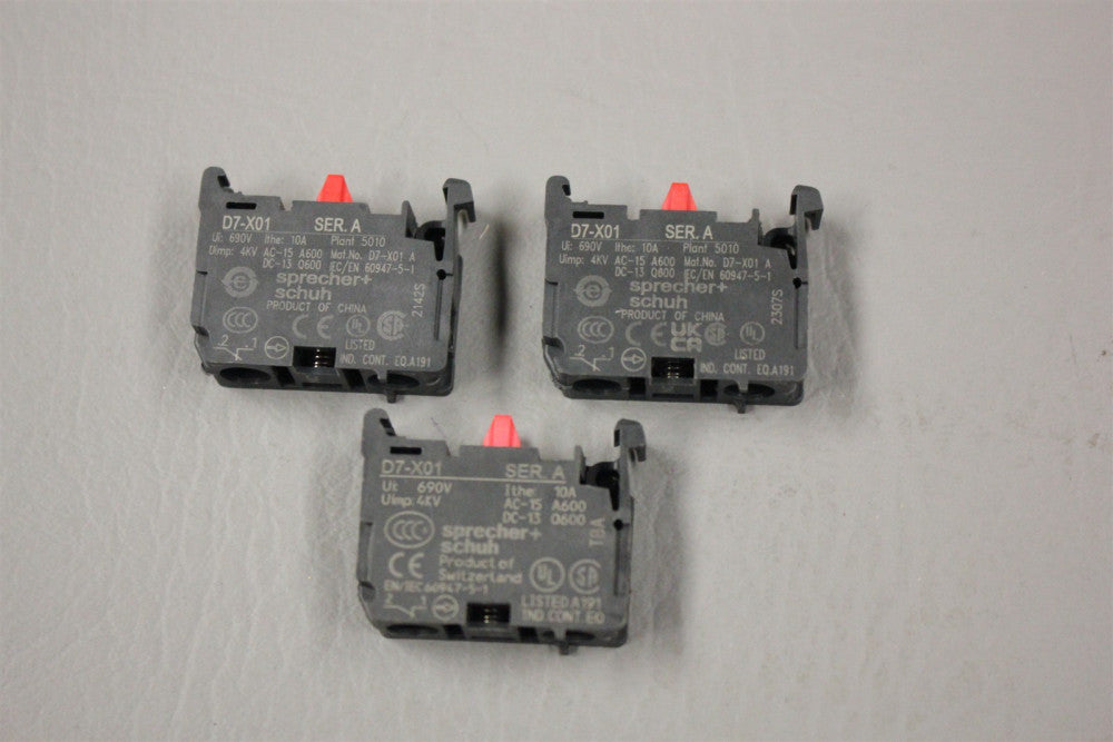 Lot of 3 UNUSED SPRECHER+ SCHUH CONTACT BLOCK D7-X01