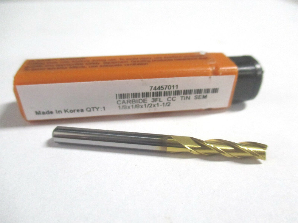 (750524) 1/8" x 1/2" x 1/8" x1-1/2" OAL Solid Carbide 3 Flute Square End Mill 