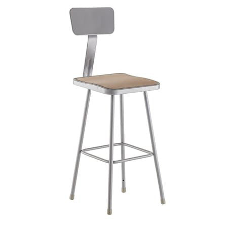 National Public Seating 6330B Square Stool With Backrest, Height 30"Gray