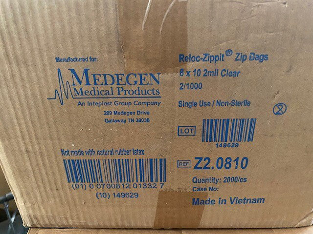 (Case of 2,000) Medegen Zip Closure Bags, 8" x 10" Z2.0810 (NEW)