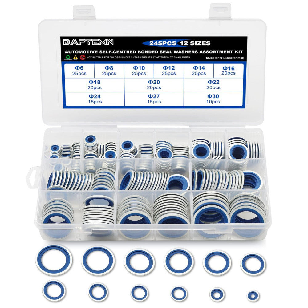 245PCS Metric Bonded Seal Dowty Washer, NBR -Plated Automotive -Centred Seal ...