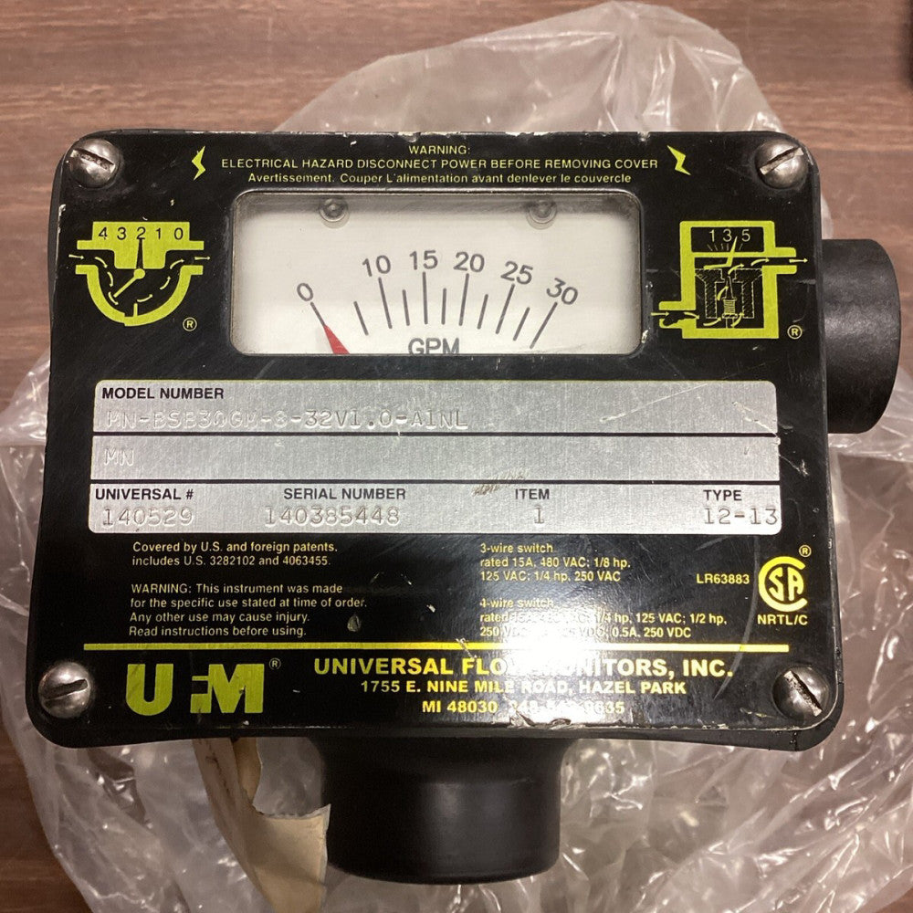 UNIVERSAL FLOW MONITORS MN-BSB30GM-8-32V1.0-A1NL FLOW METER A78