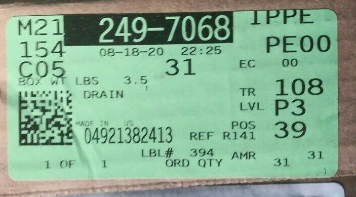 (1) NEW GENUINE OEM CATERPILLAR CAT DRAIN 249-7068