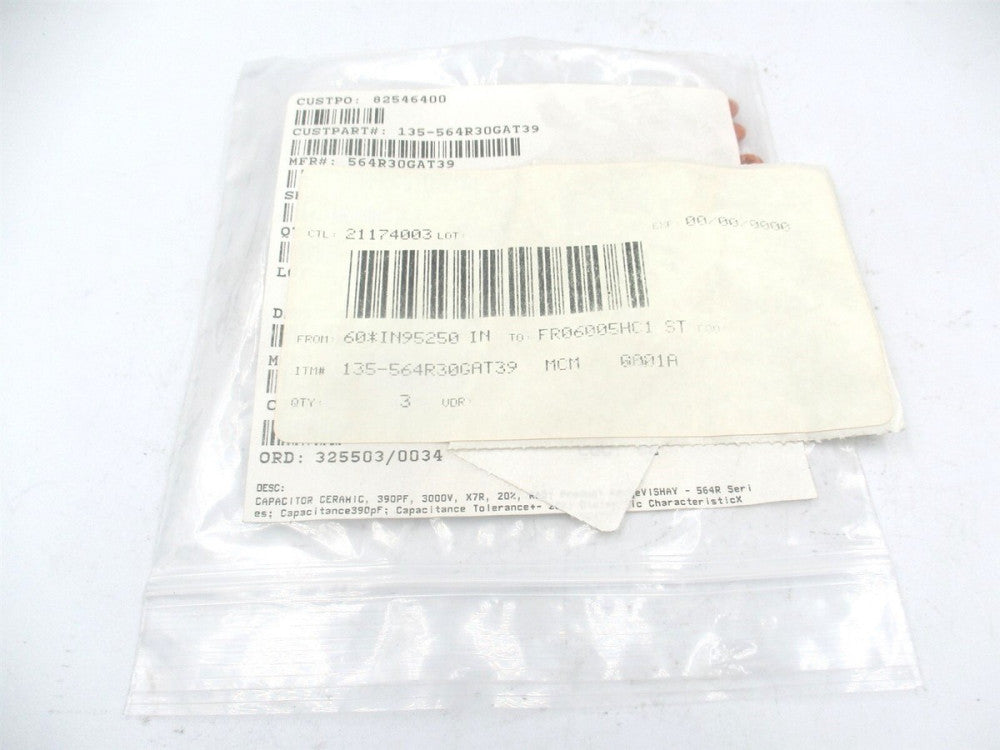 Vishay (564R30GAT39) 390 pF ±20% 3000V Radial, Disc Ceramic Capacitor - Qty 10 