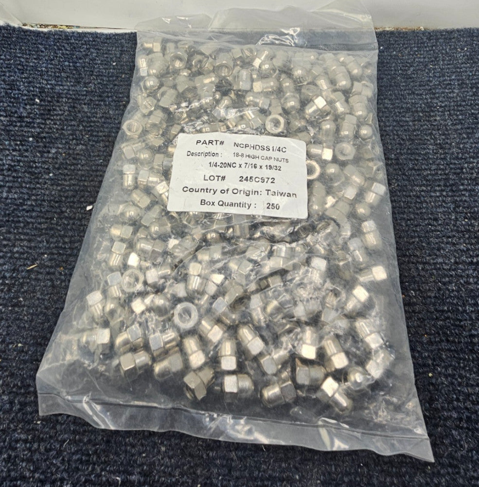 (250 PCS) NCPHDSS1/4C: 1/4-20 x 7/16 x 19/32 High Cap Nuts 18-8 Stainless Steel