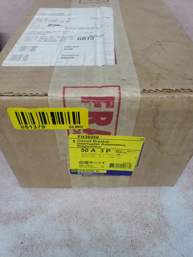 NEW SQUARE D FH36050 3 POLE 50AMP 600V CIRCUIT BREAKER 