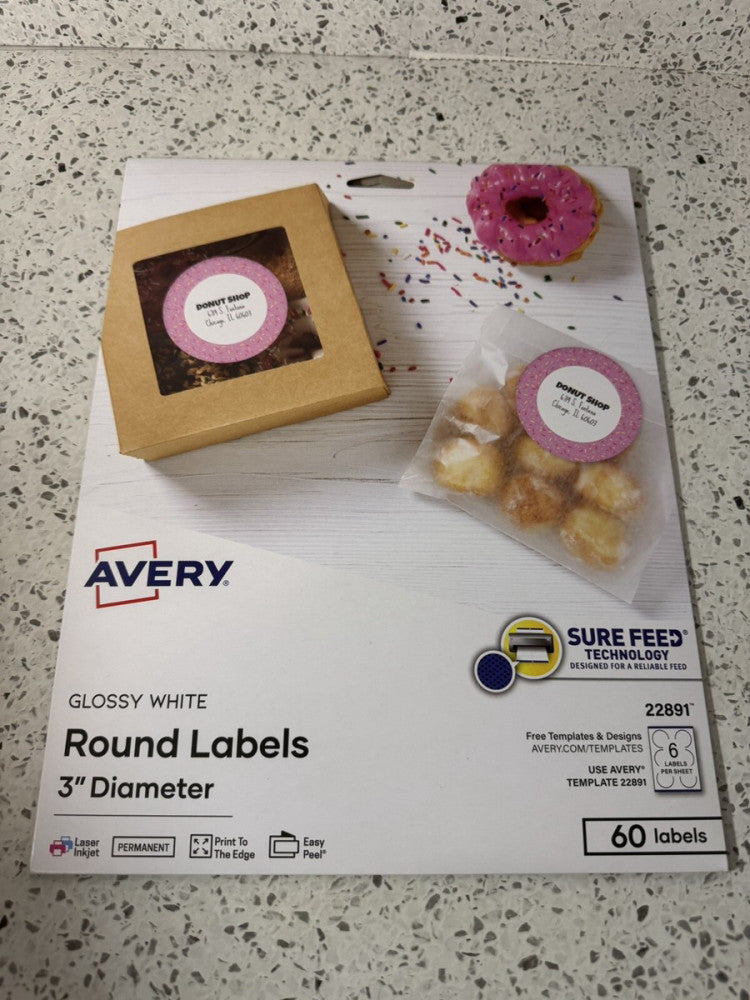 Avery Printable Round Labels 3” Glossy White, 60 Labels 22891