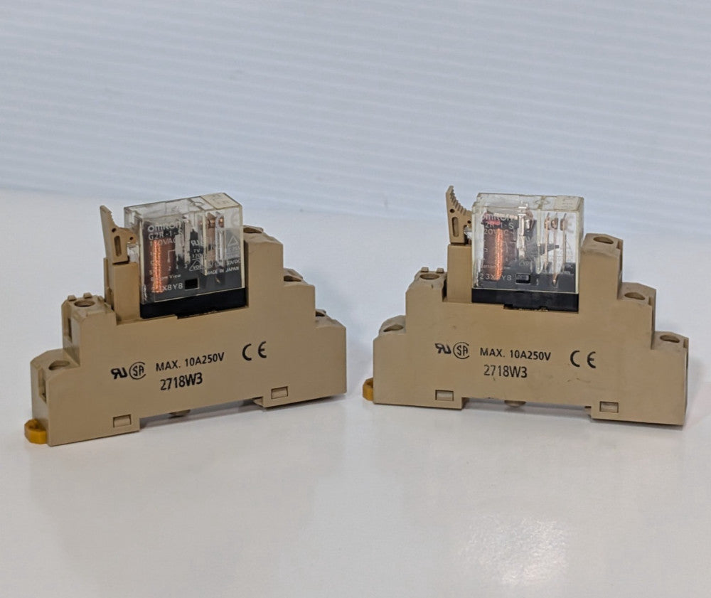 Lot of 2: Omron G2R-1-S General Purpose Relays with 2718W3 sockets, 10A, 250VAC