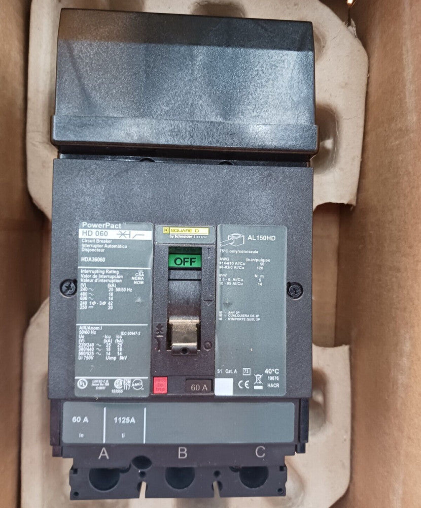 NEW SQUARE D 60 AMP POWERPACT CIRCUIT BREAKER 3P 600 VAC HDA36060