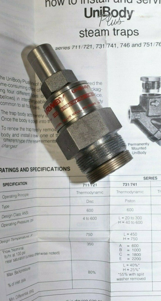 Yarway Class 600 731/741 Series Unibody Piston Trap Assembly 600 PSI / 750º F
