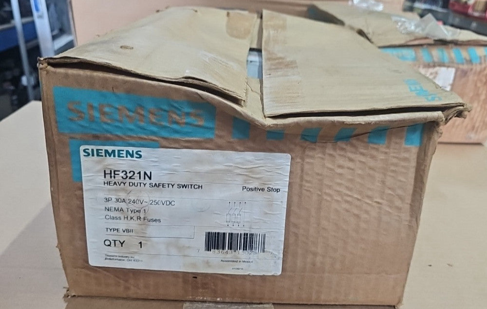 Siemens HF321N Fusible Safety Disconnect Switch 30A 240VAC 3P 3PH NEMA 1 NOS