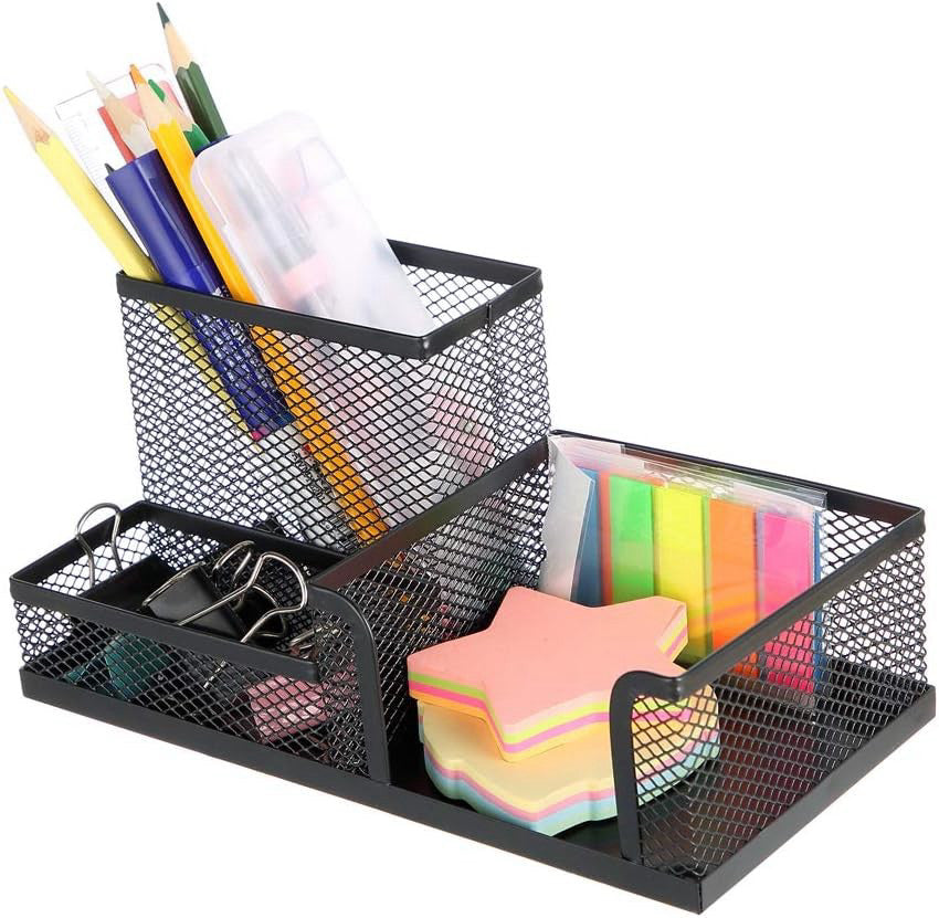 Pen Holder Mesh Metal Pencil Holder Desk Organizers Black for Desk Office with 3