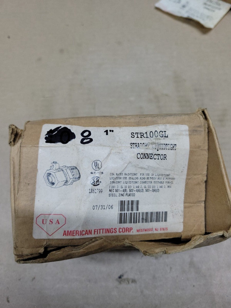NEW OLD STOCK! LOT OF 8 AMERICAN FITTINGS STR100GL LIQUIDTIGHT CONNECTOR 1"