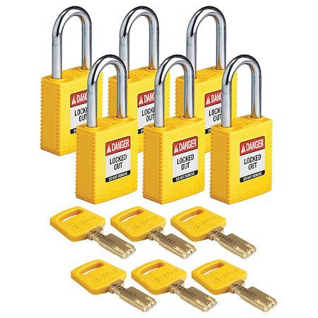 Brady Nyl-Ylw-38St-Ka6pk Lockout Padlock,Nylon,Ylw,6 Keys,Pk6