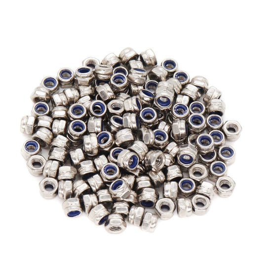 200 PCS M3-0.5mm 304 Stainless Steel Nylon Inserted Self Locking Nuts Metric