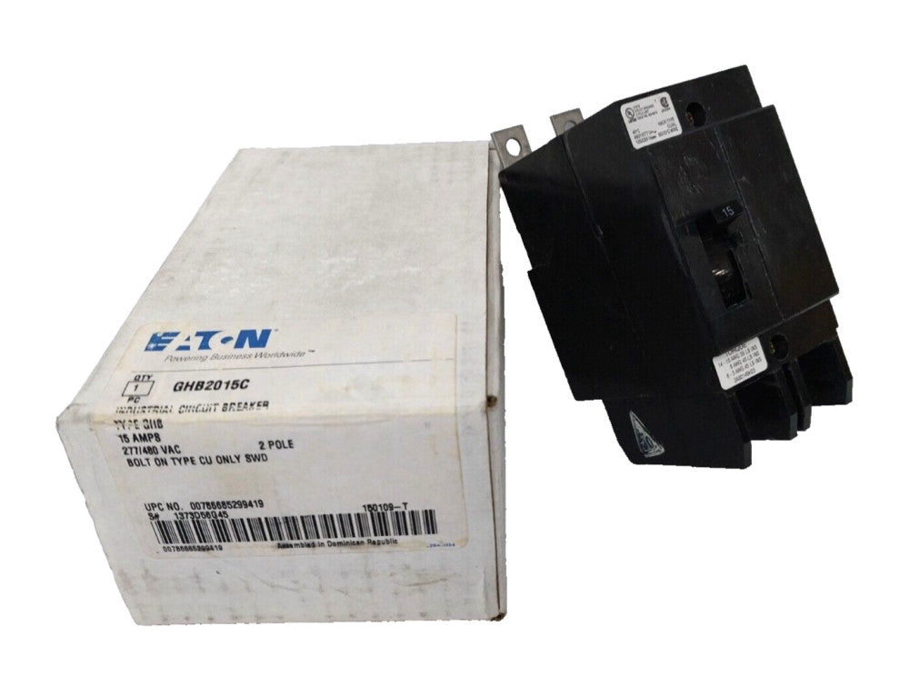 NEW EATON 15 AMP BOLT ON CIRCUIT BREAKER 2 POLE 277/480 VAC  GHB2015C