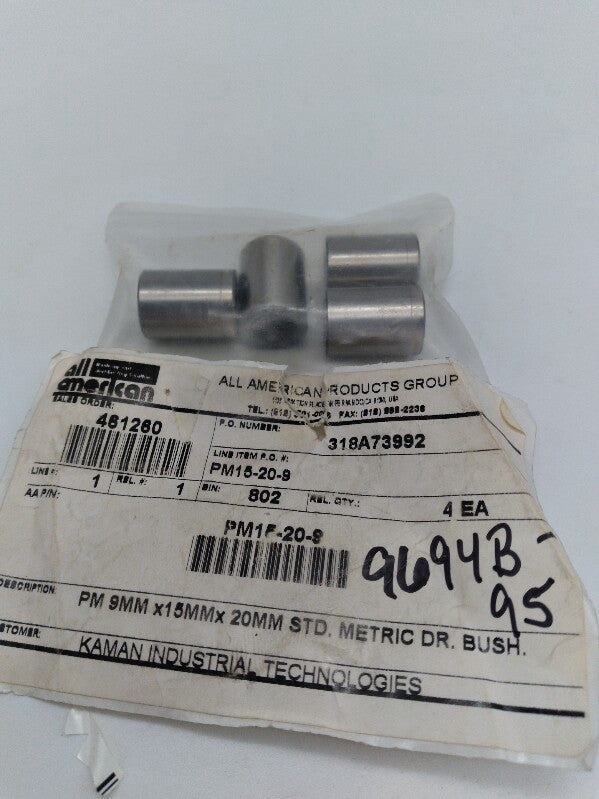 NEW All American PM15-20-9 Linear Bearing Bushing 9mm X 15mm X 20mm Lot of 4