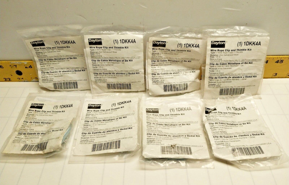8) New Dayton 1/8" Wire Rope Clip And Thimble Kit  1DKK4A  LOT OF 8