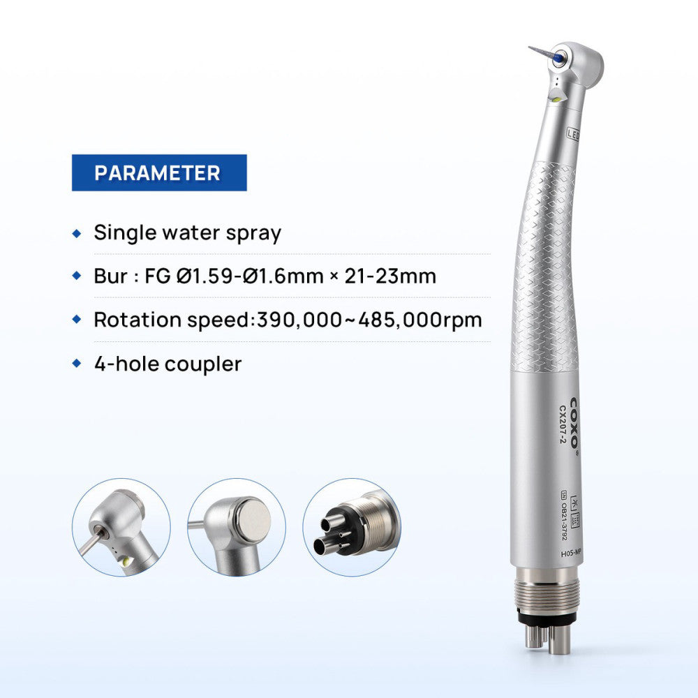 COXO CX207-2 Dental Mini Head High-Speed Air Turbine LED Handpiece 4 H Coupler
