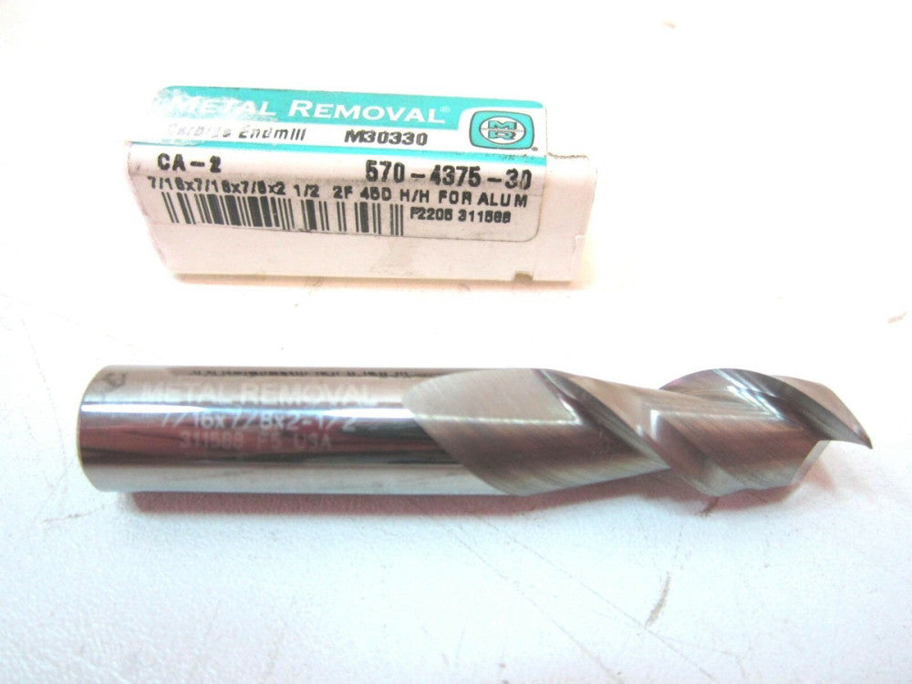 Metal Removal CA-2 Carbide 7/16 x 7/16 x 7/8 x 2-1/2 Center Cutting End Mill New