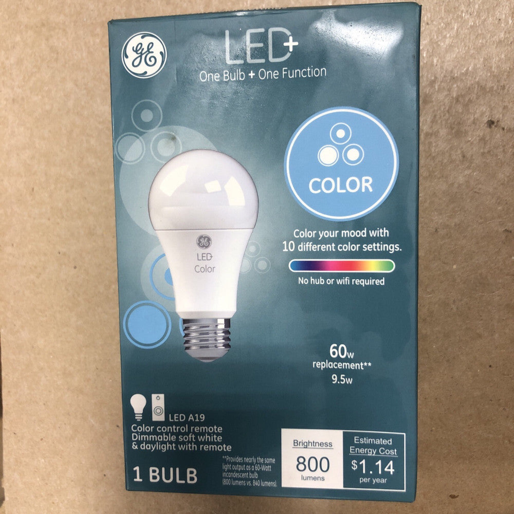 GE LED Color Changing Bulb w/ Remote, A19, 9-Watts, 800 Lumens 93128968 Dimmable