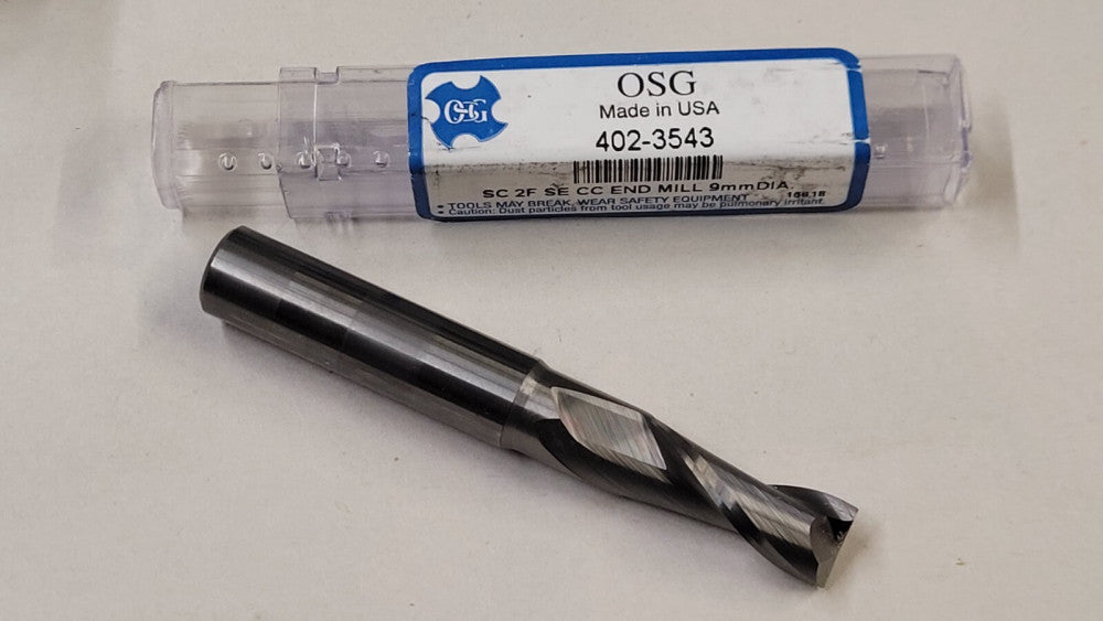 New OSG 402-3543 9mm Carbide End Mill 2 Flute Square 10mm Shank
