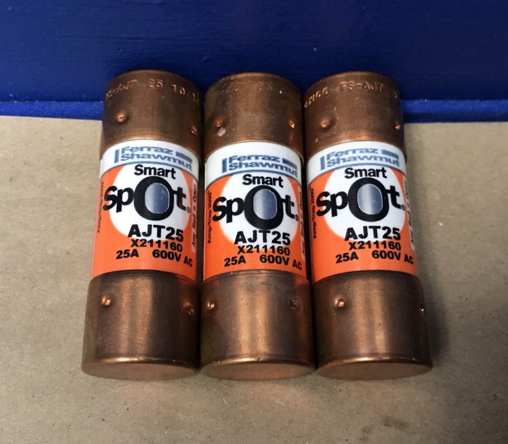 Lot of 3 Ferraz Shawmut AJT25 Smart Spot Fuse 25A, 600Vac