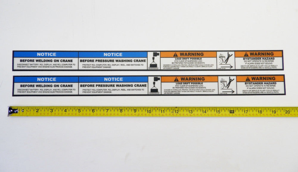 (Lot of 2) Crane Warning Notice Safety Sticker Decal 20" x 1.5" New