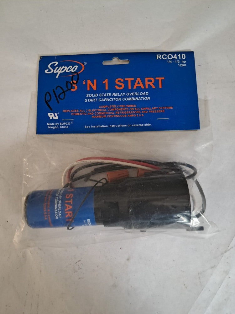 Supco RCO410 3 N' 1 Relay, Overload and Start Capacitor, 1/4 to 1/3 HP, 125 VAC