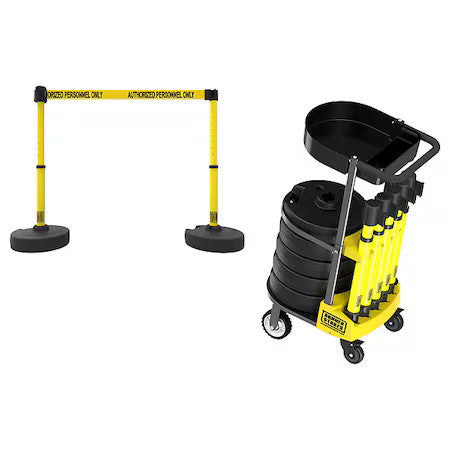 Banner Stakes Pl4075 Retractable Belt Head, Yellow, 15 Ft Length, Caution Do